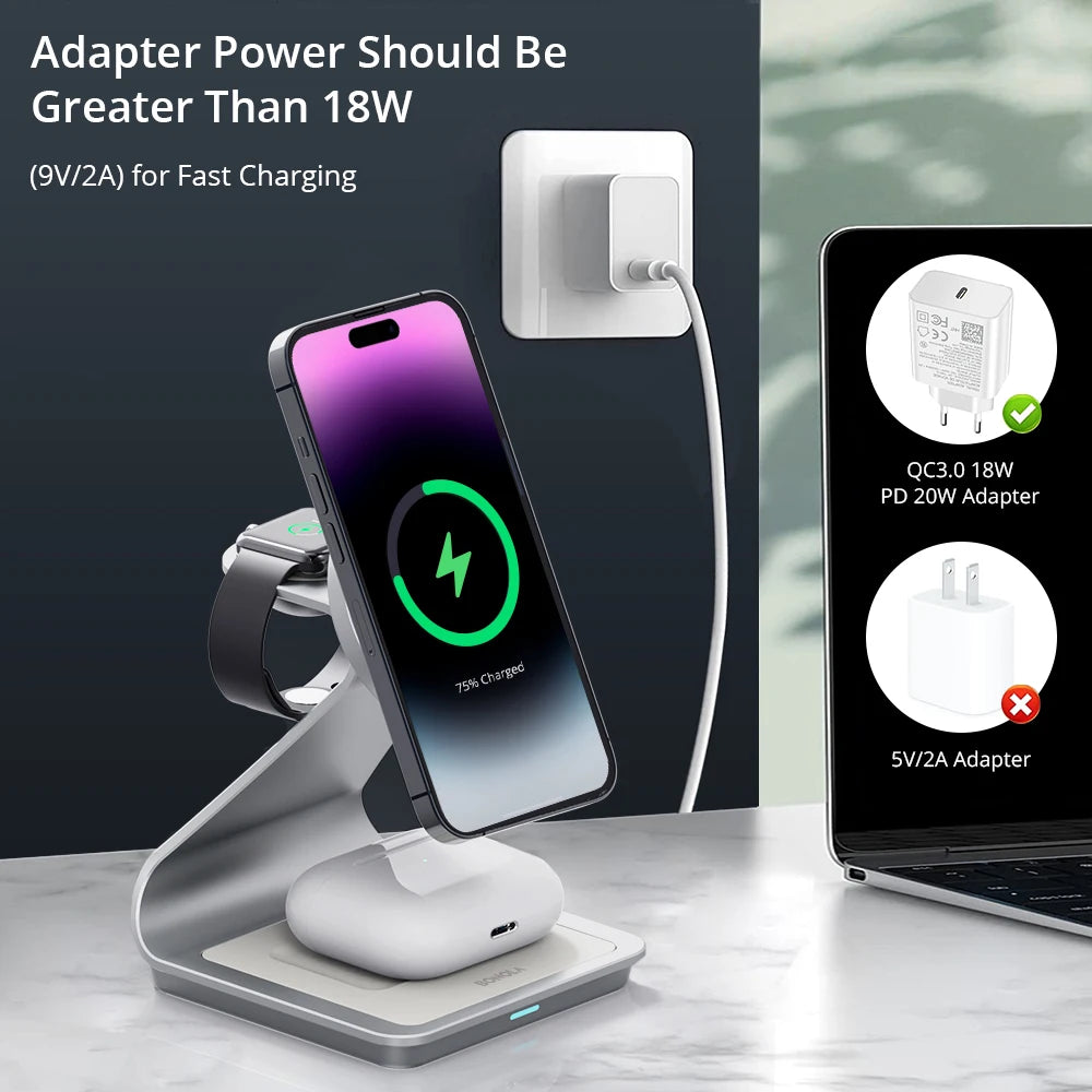 Magnetic 3 in 1 Wireless Charger for Iphone 15 Pro Max/14/13 30W Wireless Charging Station for Apple Watch/Airpods Pro