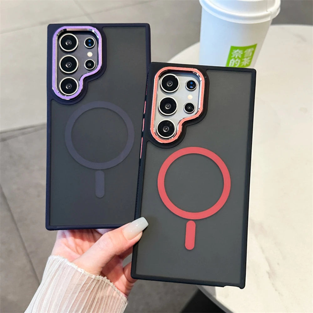 Luxury Matte Magnetic Phone Case for Galaxy S24 S22 Ultra S23 plus S23 FE for Magsafe Wireless Charging Shockproof Cover