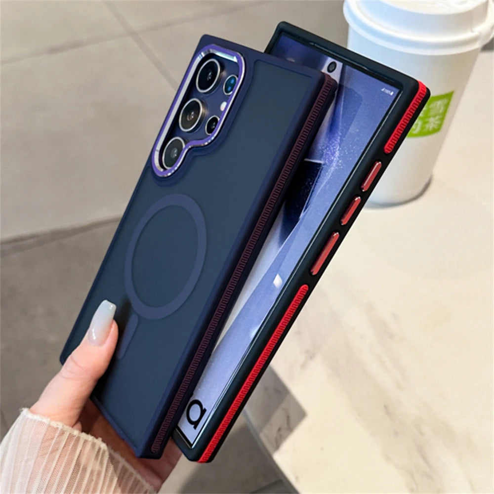 Luxury Matte Magnetic Phone Case for Galaxy S24 S22 Ultra S23 plus S23 FE for Magsafe Wireless Charging Shockproof Cover