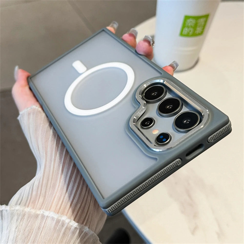 Luxury Matte Magnetic Phone Case for Galaxy S24 S22 Ultra S23 plus S23 FE for Magsafe Wireless Charging Shockproof Cover