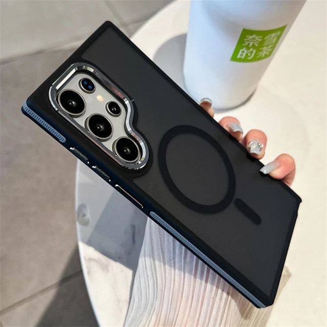 Luxury Matte Magnetic Phone Case for Galaxy S24 S22 Ultra S23 plus S23 FE for Magsafe Wireless Charging Shockproof Cover