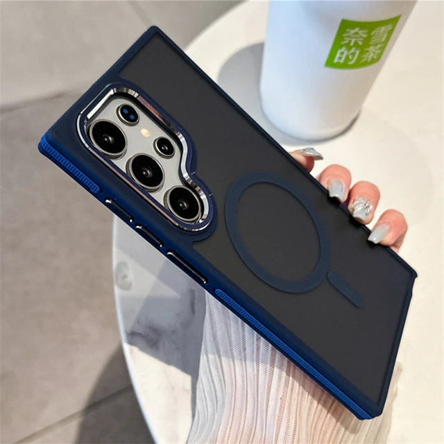 Luxury Matte Magnetic Phone Case for Galaxy S24 S22 Ultra S23 plus S23 FE for Magsafe Wireless Charging Shockproof Cover