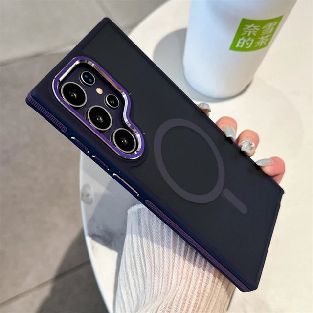 Luxury Matte Magnetic Phone Case for Galaxy S24 S22 Ultra S23 plus S23 FE for Magsafe Wireless Charging Shockproof Cover