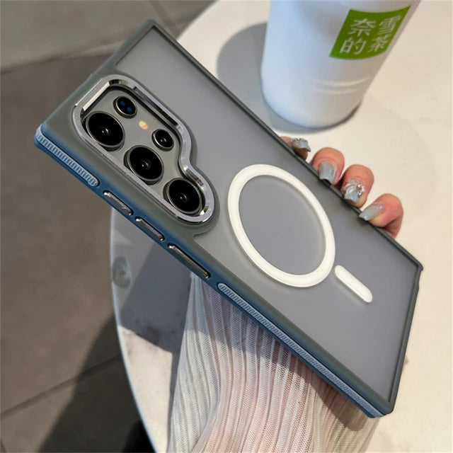 Luxury Matte Magnetic Phone Case for Galaxy S24 S22 Ultra S23 plus S23 FE for Magsafe Wireless Charging Shockproof Cover