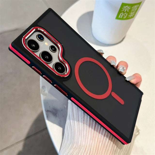Luxury Matte Magnetic Phone Case for Galaxy S24 S22 Ultra S23 plus S23 FE for Magsafe Wireless Charging Shockproof Cover