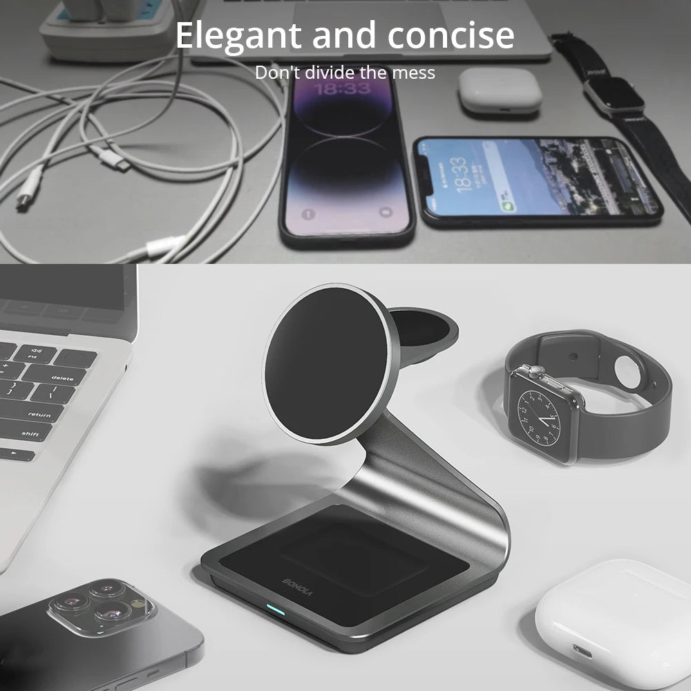 Magnetic 3 in 1 Wireless Charger for Iphone 15 Pro Max/14/13 30W Wireless Charging Station for Apple Watch/Airpods Pro