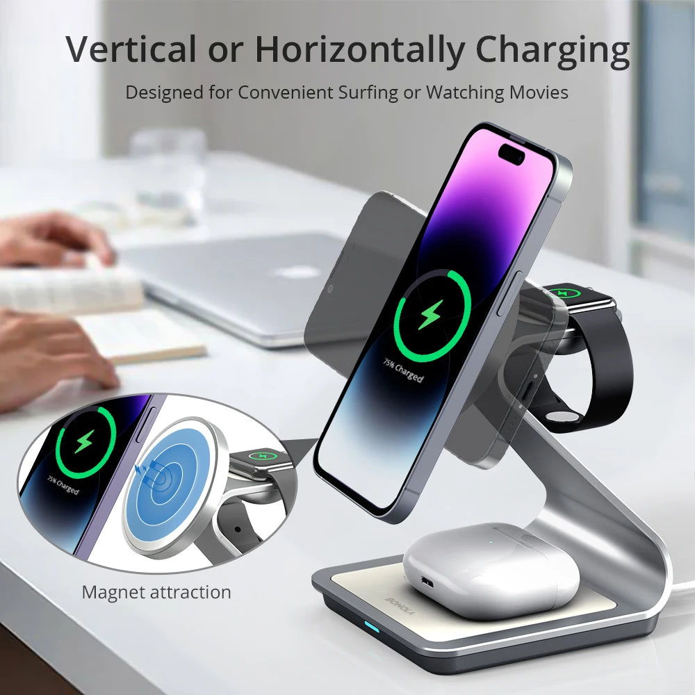 Magnetic 3 in 1 Wireless Charger for Iphone 15 Pro Max/14/13 30W Wireless Charging Station for Apple Watch/Airpods Pro