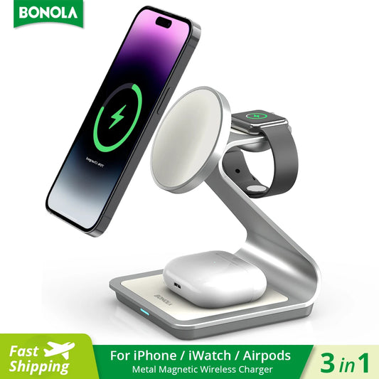 Magnetic 3 in 1 Wireless Charger for Iphone 15 Pro Max/14/13 30W Wireless Charging Station for Apple Watch/Airpods Pro